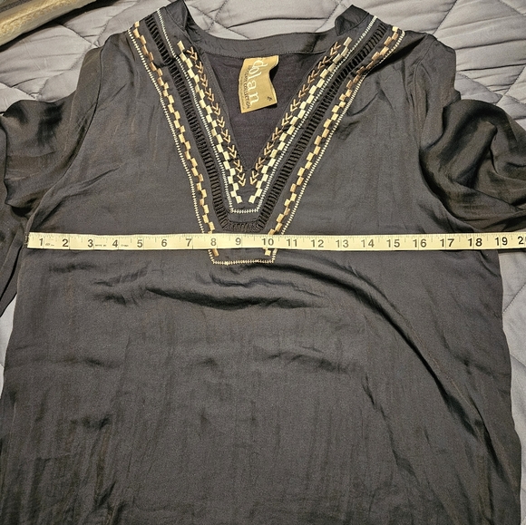 Anthropologie Dolan Embroidered Grand Bazaar Top Blouse Navy Gold Medium M - Picture 7 of 9